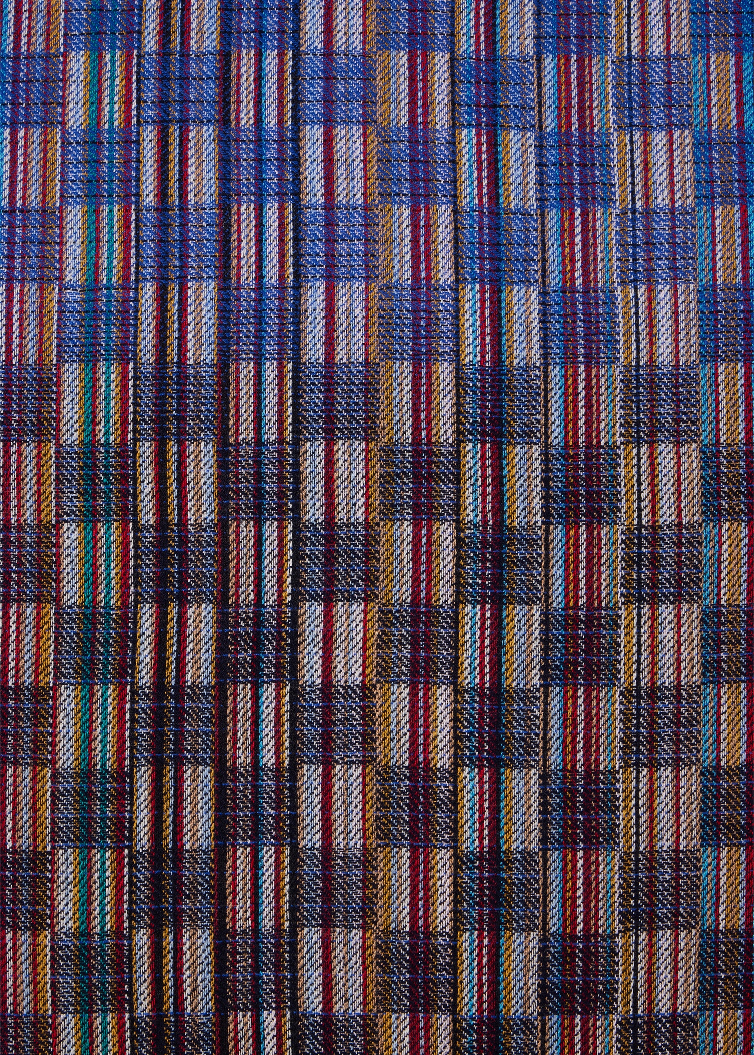 Blue 'Signature Stripe' Basket Weave Wool-Silk Scarf - 3