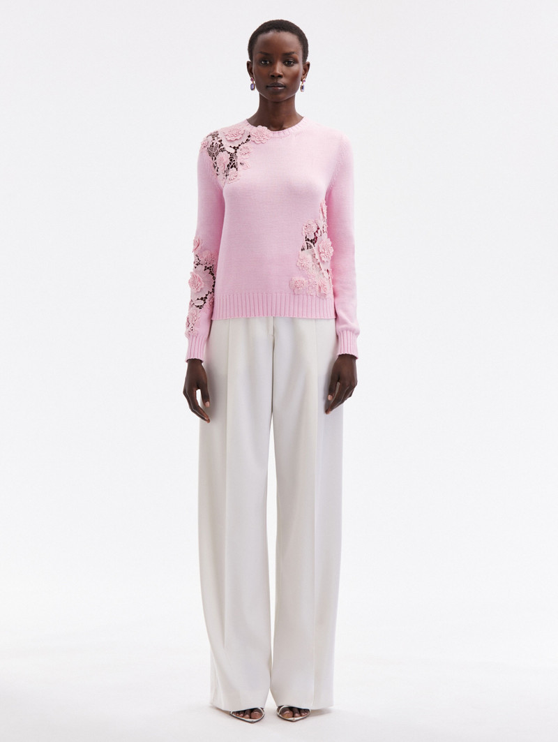 Oscar de la Renta FLORAL GUIPURE INSET PULLOVER outlook