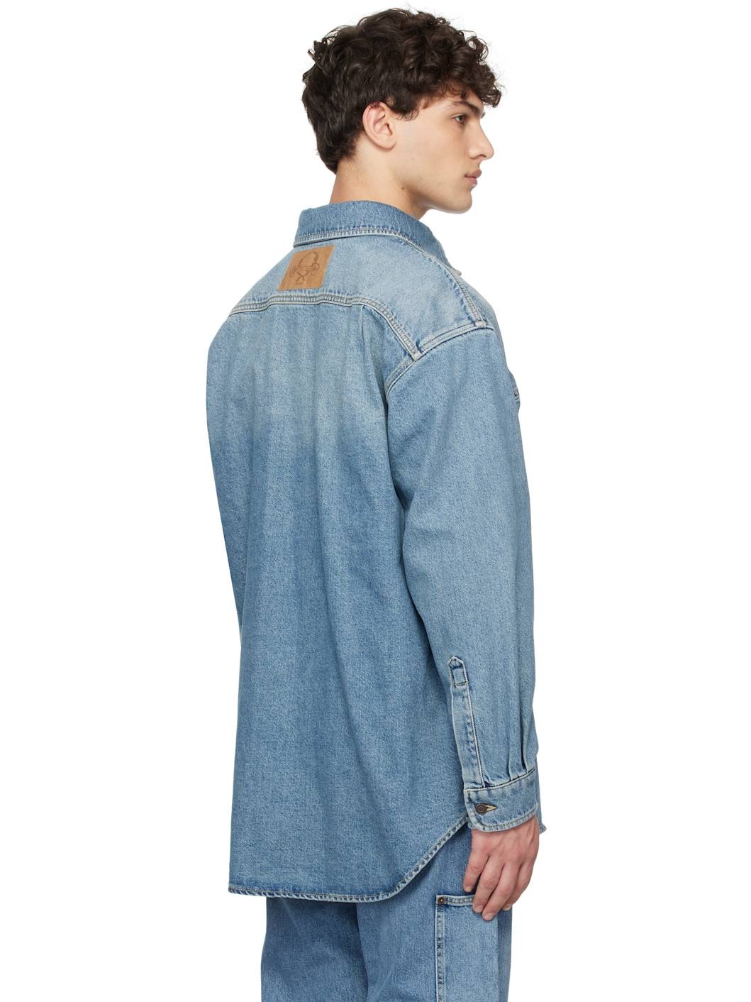 Blue Laurel Crown Emblem Denim Shirt - 3