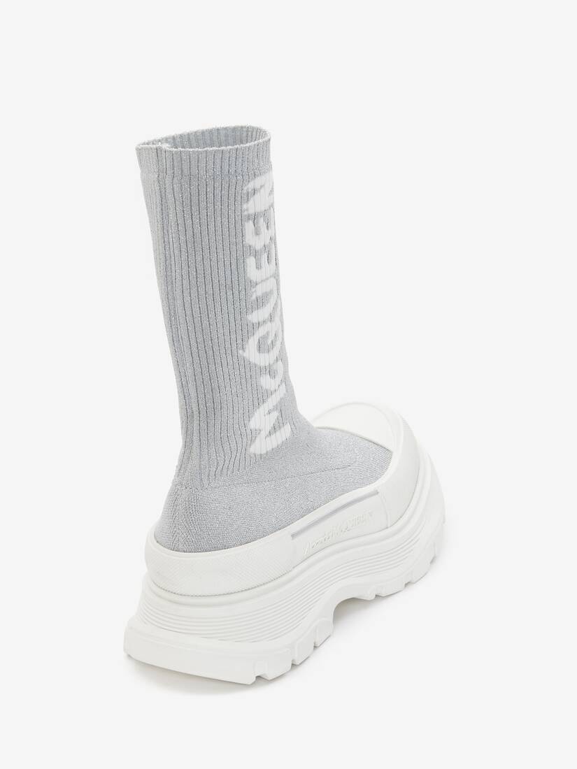 Mcqueen Graffiti Knit Tread Slick Boot in White/silver - 3