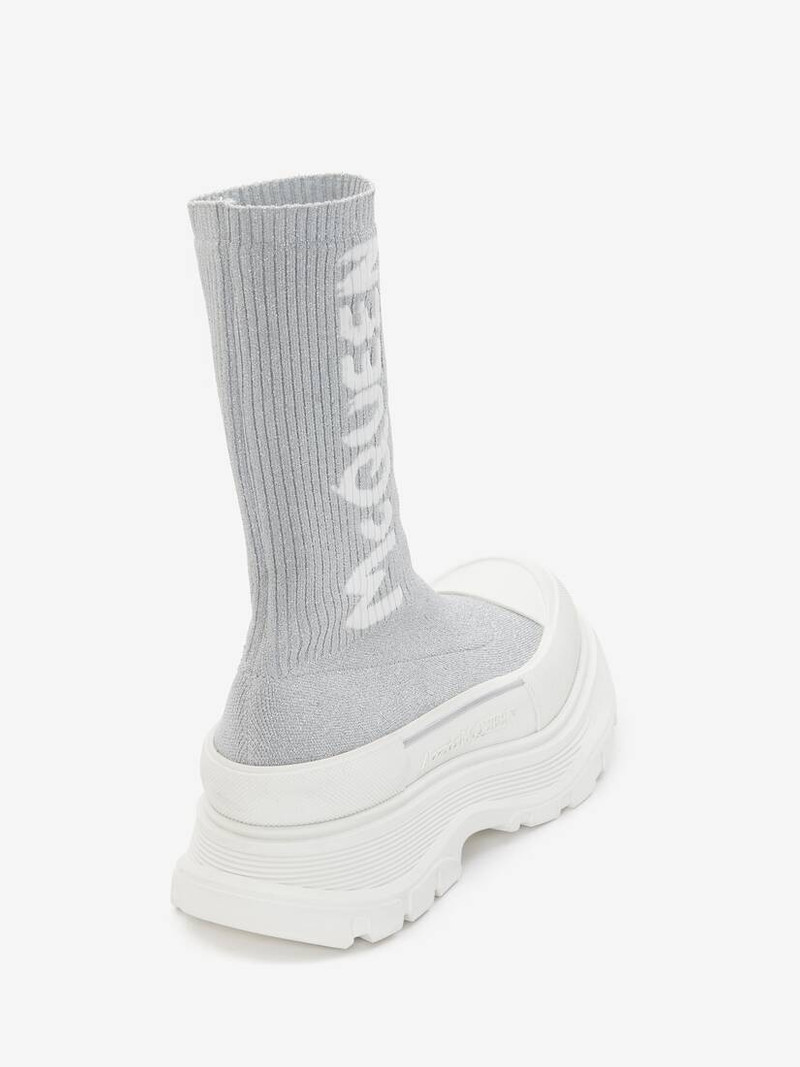 Alexander McQueen Mcqueen Graffiti Knit Tread Slick Boot in White/silver outlook