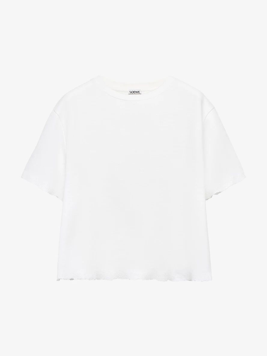Anagram-embroidered raw-hem cotton-blend T-shirt - 1
