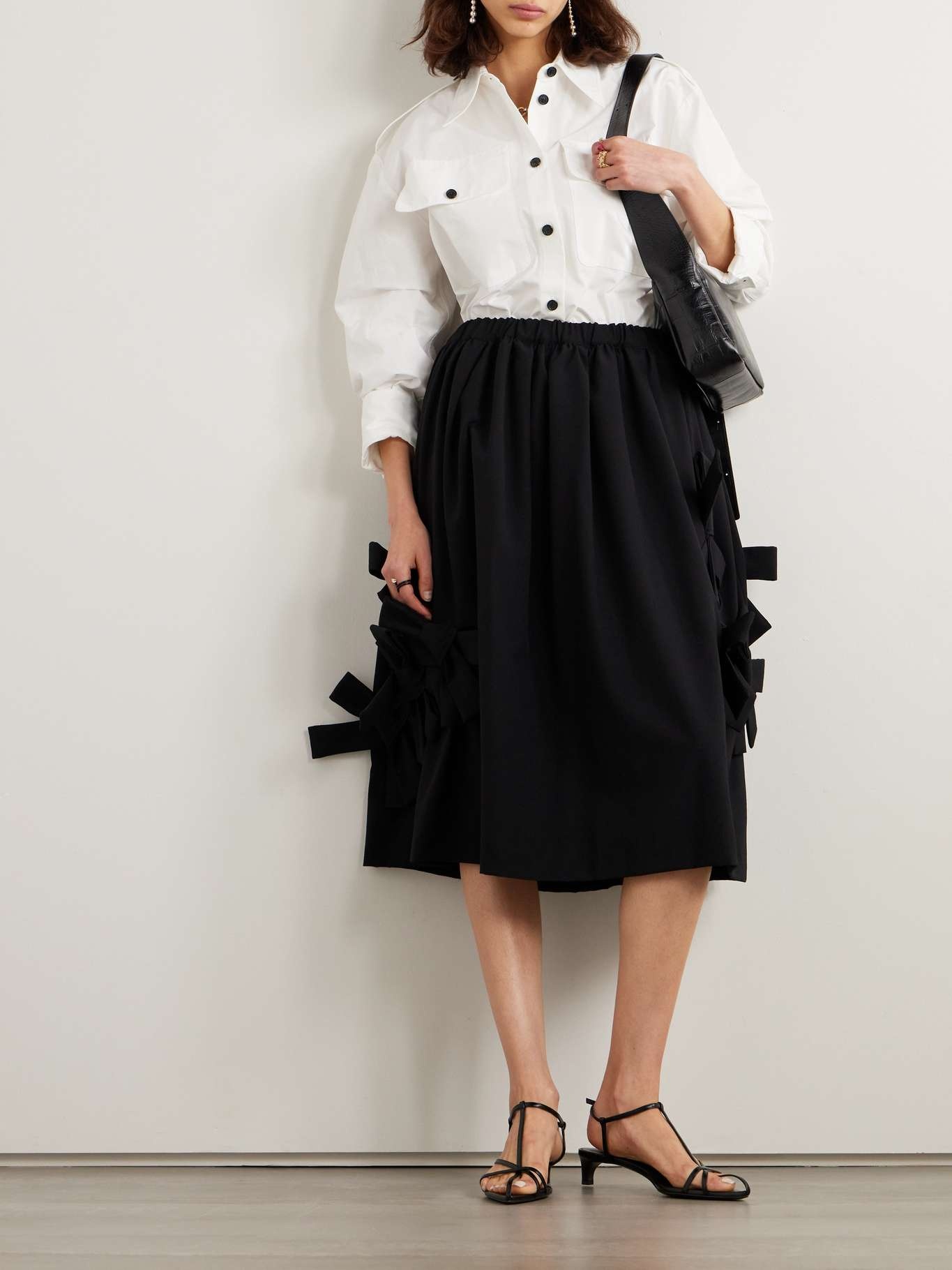 Tropical bow-embellished pleated wool midi skirt - 2