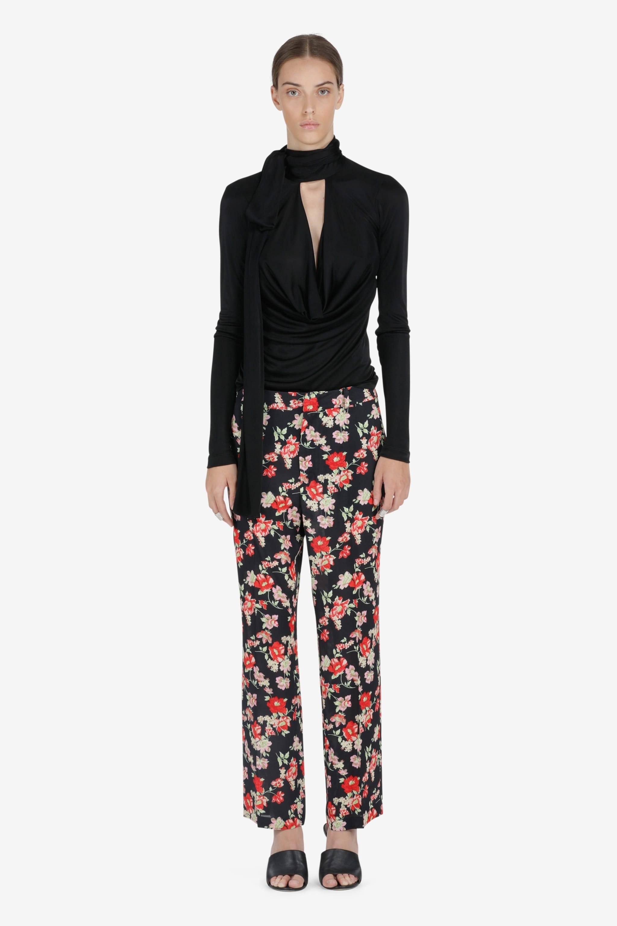 FLORAL-PRINT STRAIGHT-LEG TROUSERS - 4