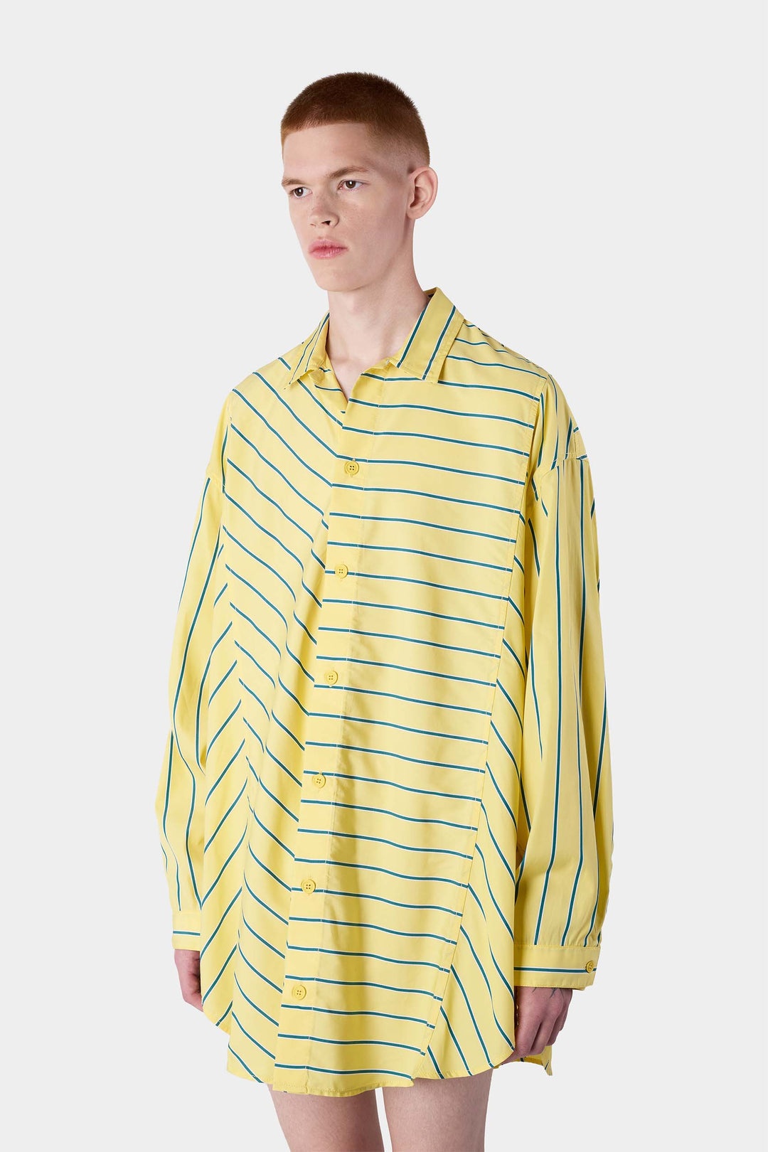 MEGA OVER SHIRT W/ CUTS / yellow stripes - 3
