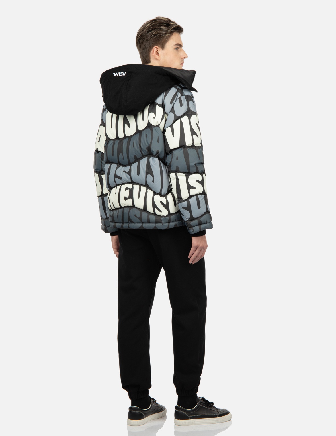 ALLOVER WAVY TEXT PRINT DOWN JACKET - 4