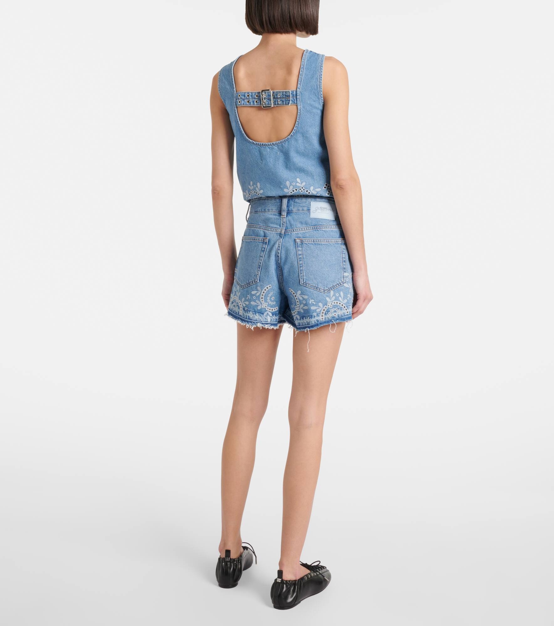 Broderie anglaise denim shorts - 3