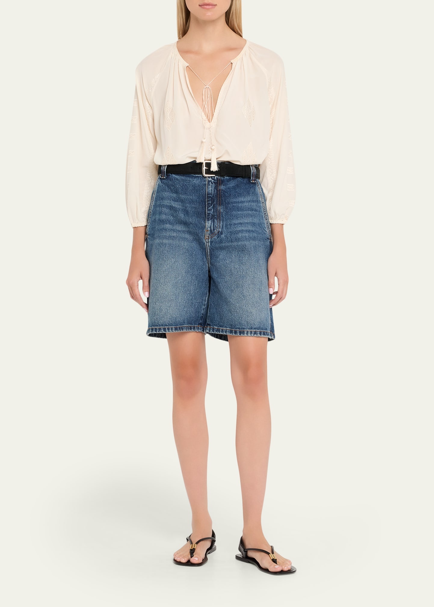 Cristo Embroidered Silk V-Neck Blouse - 2