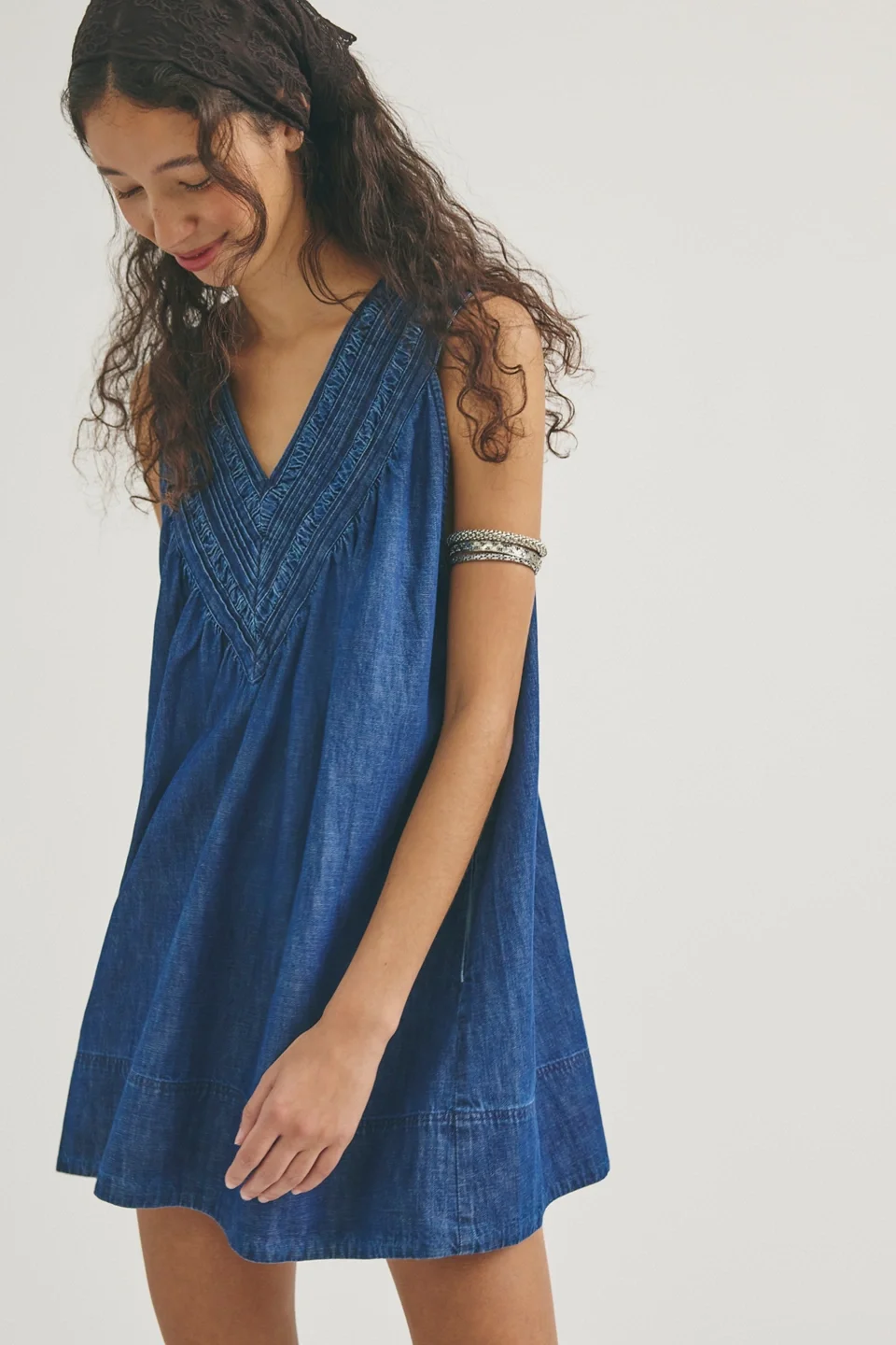 Preston Pleated Denim Mini Dress - 1