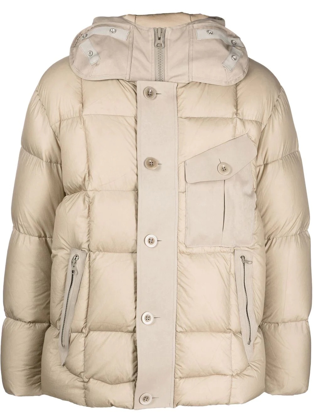 hooded button fasten puffer jacket - 1