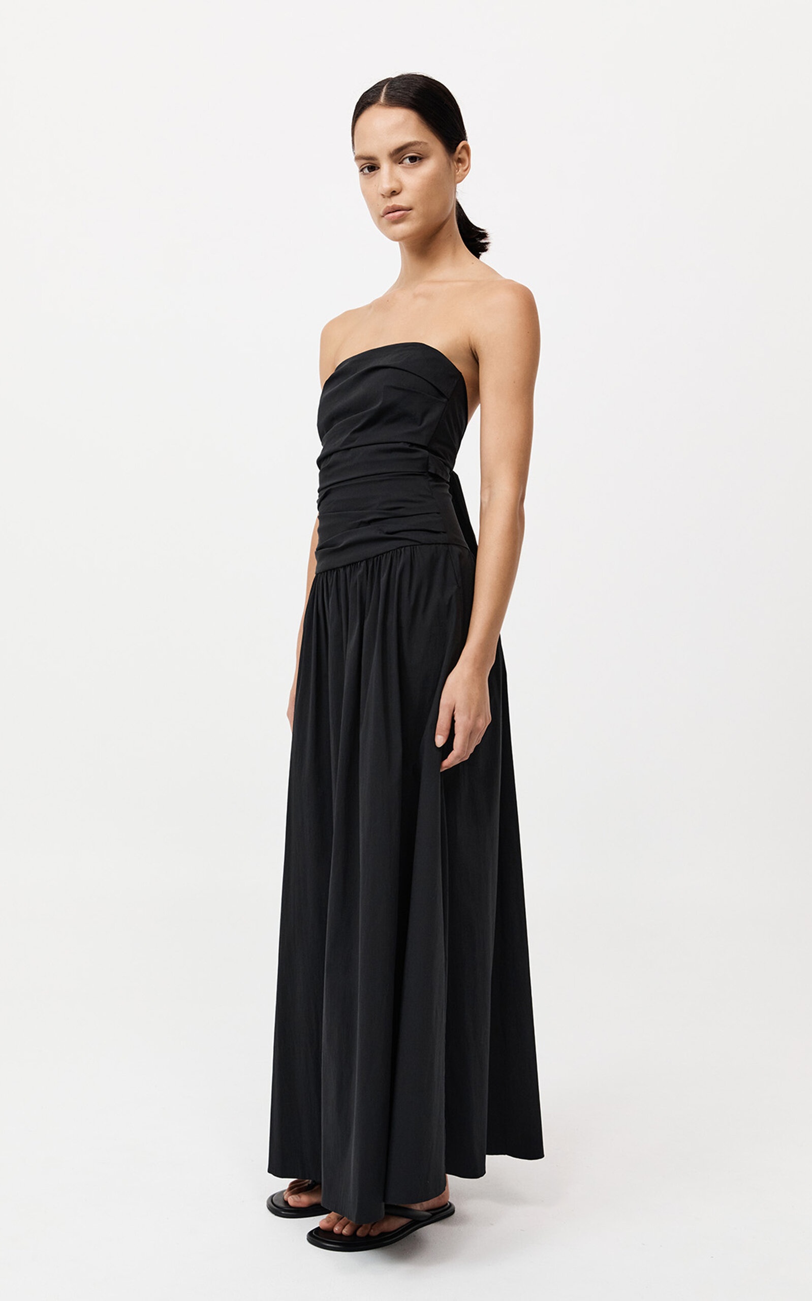 Gathered Cotton-Nylon Maxi Dress black - 3