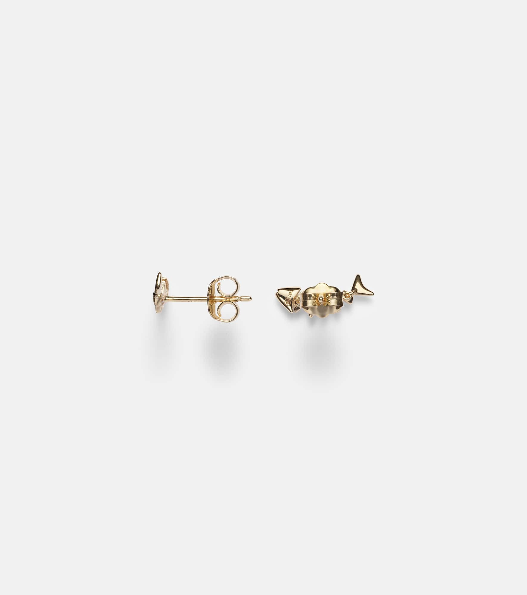 Fishbone 14kt gold earrings with diamonds - 4