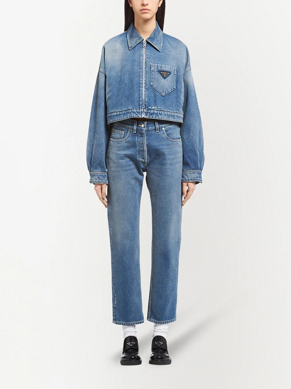 cropped organic-denim jacket - 2