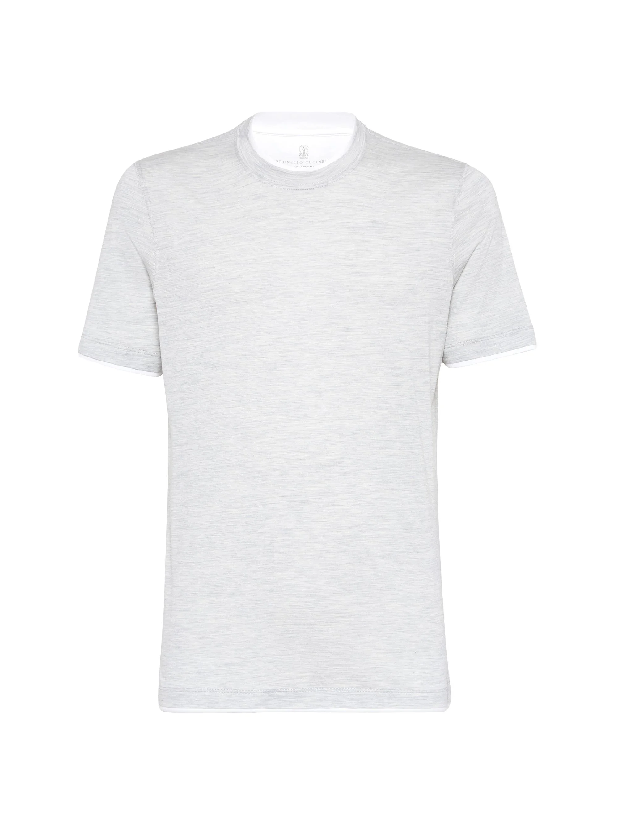 Men's Silk and Cotton Lightweight Jersey Slim-Fit Crewneck T-Shirt - Pearl Grey - 1