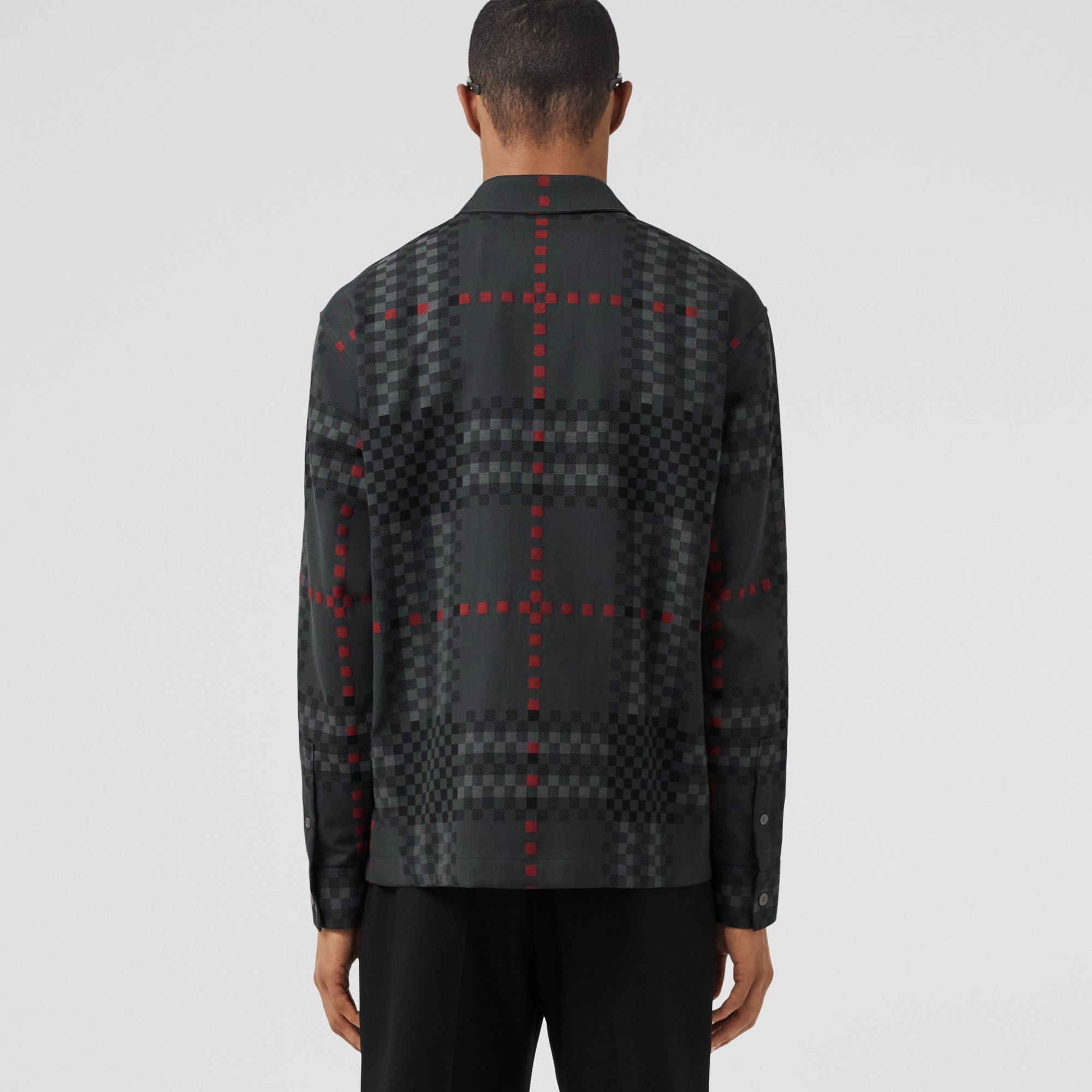 Pixel Check Wool Cotton Blend Zip-front Shirt - 2