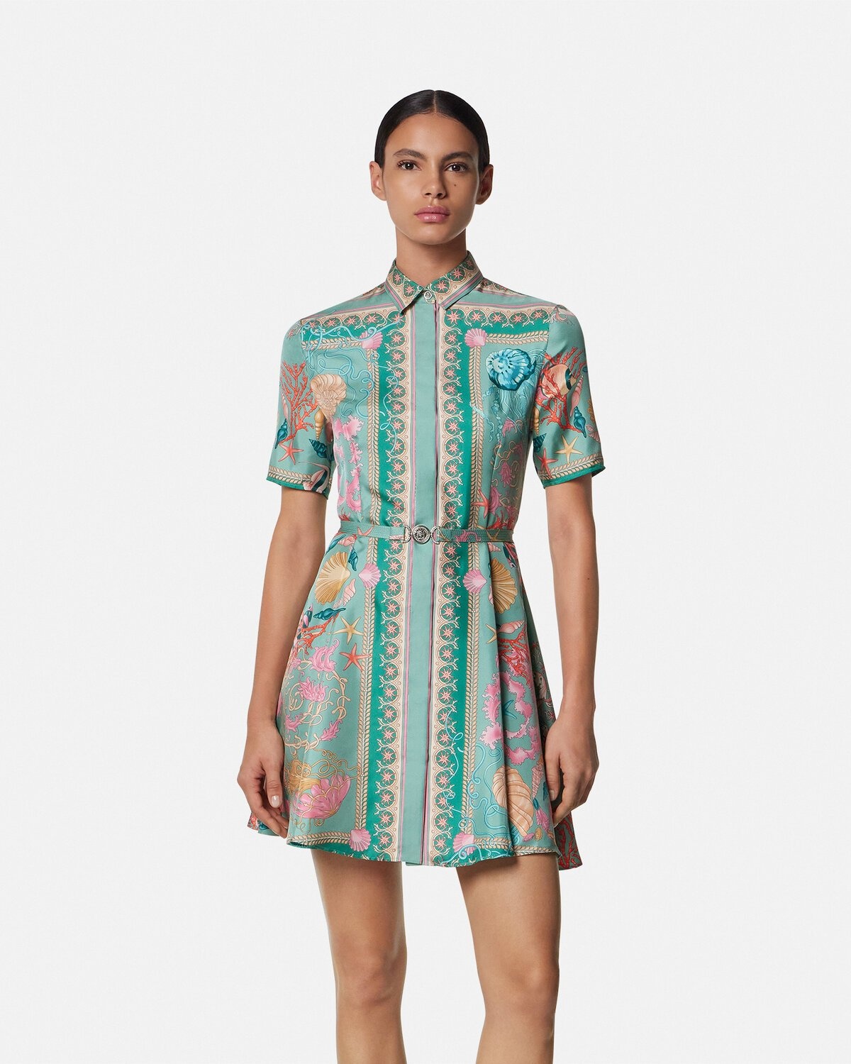 Underwater Barocco Silk Mini Shirt Dress - 4
