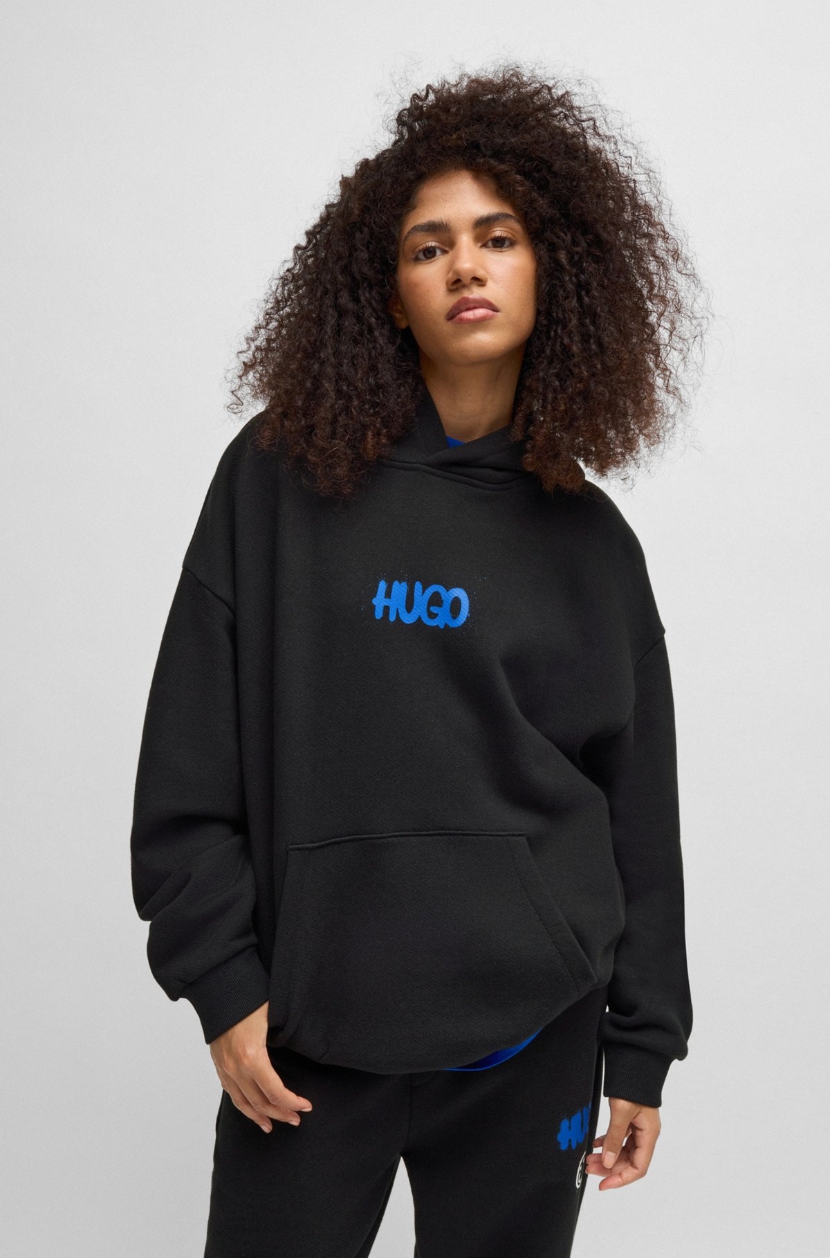 COTTON-TERRY HOODIE WITH HAPPY HUGO LOGO ON BACK - 3