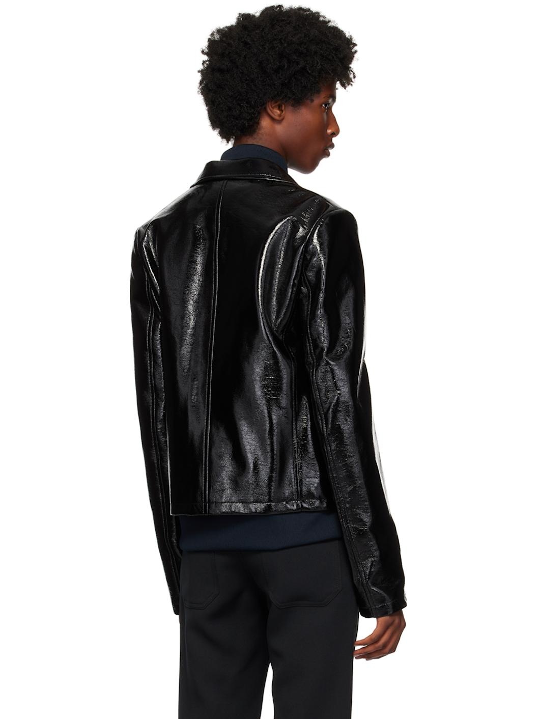 Black Zipped Vinyl Biker Jacket - 3