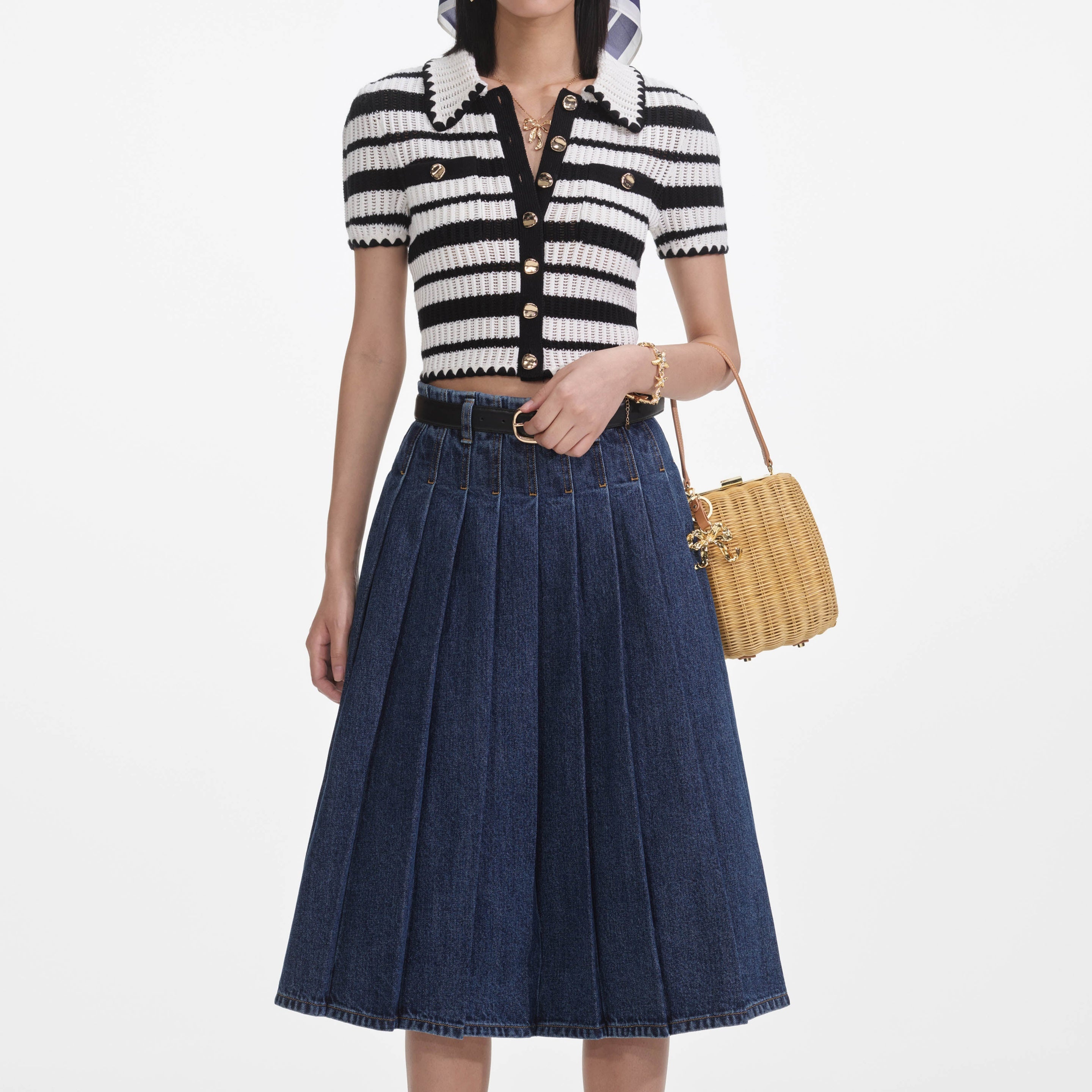 Cream And Black Striped Crochet Top - 4