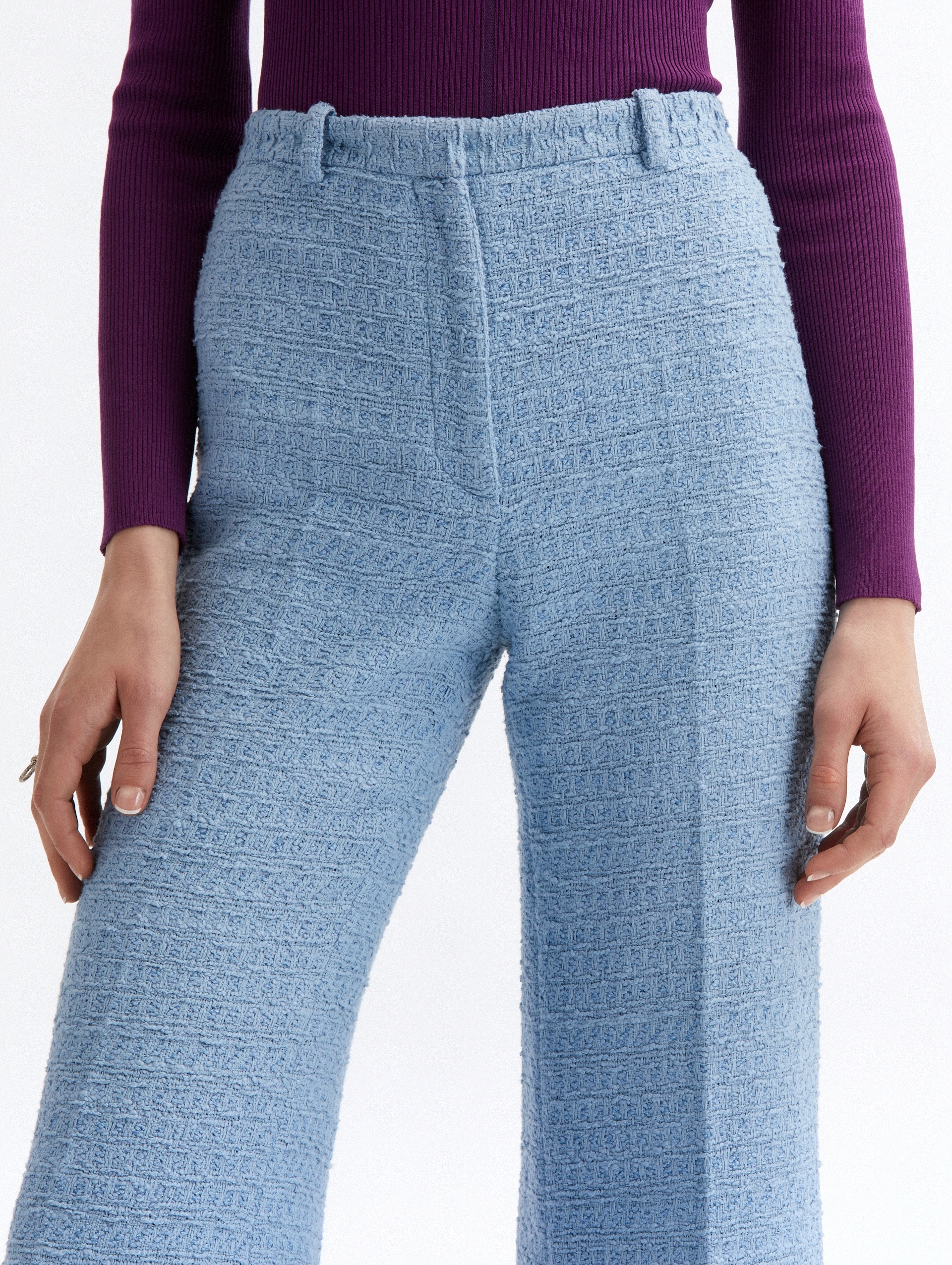 HIGH WAISTED TWEED FLARE PANTS - 5