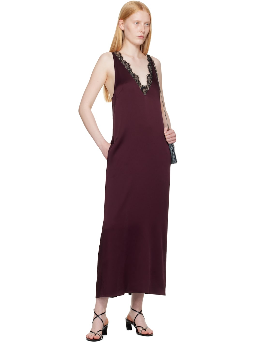 Burgundy Satin Slip Maxi Dress - 4