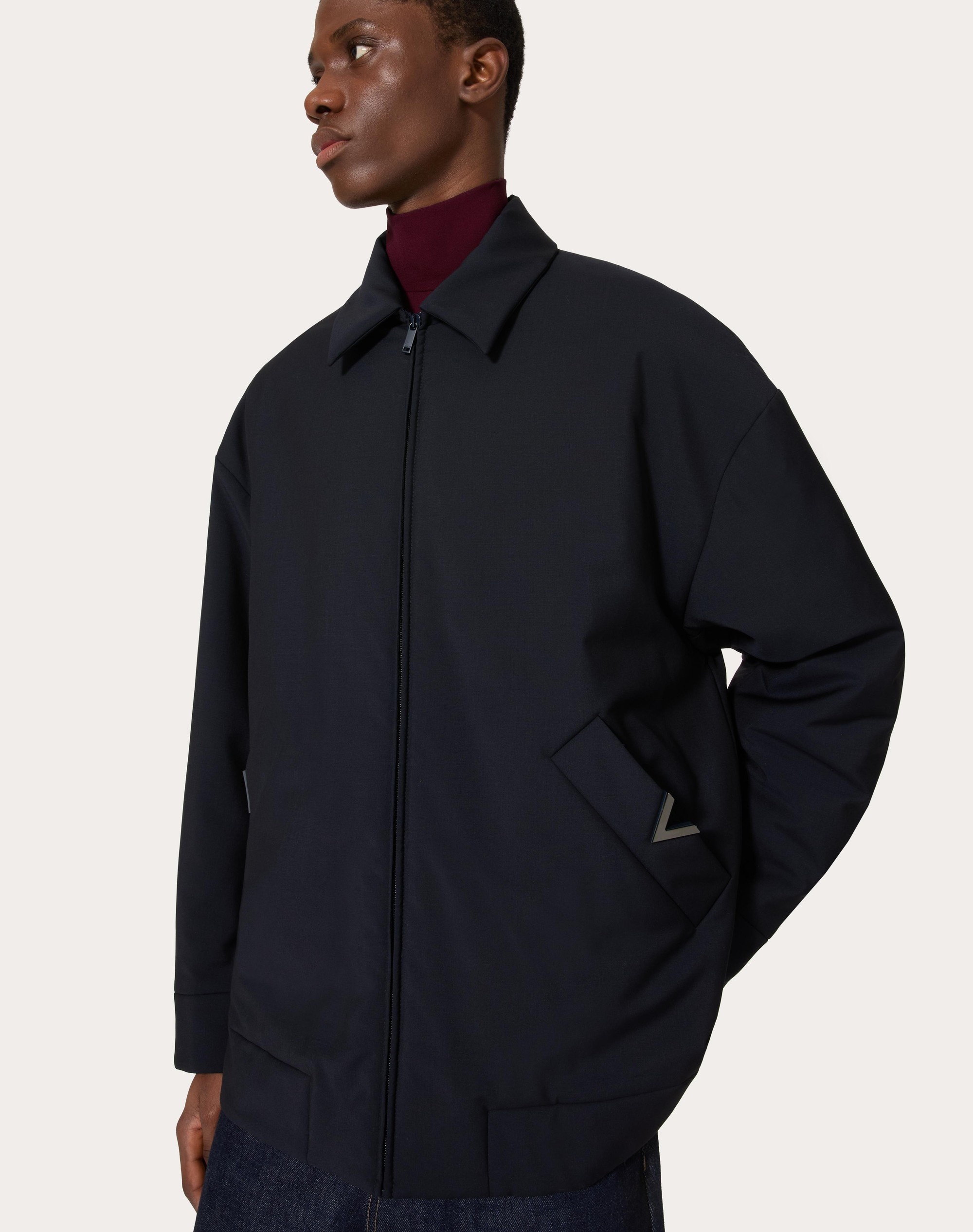 MOHAIR WOOL PEA COAT WITH V DETAIL - 5