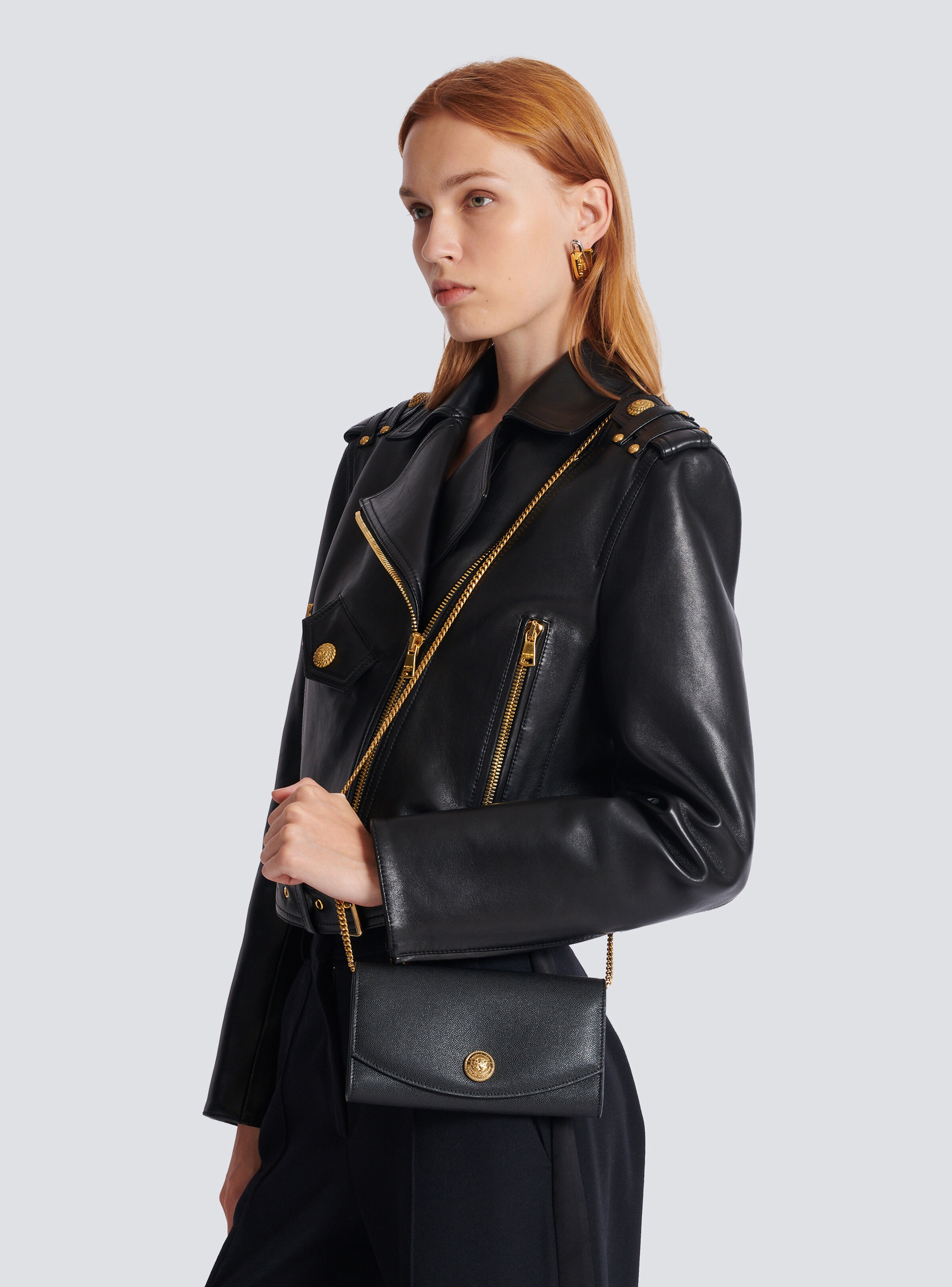 Emblème grained calfskin clutch 8