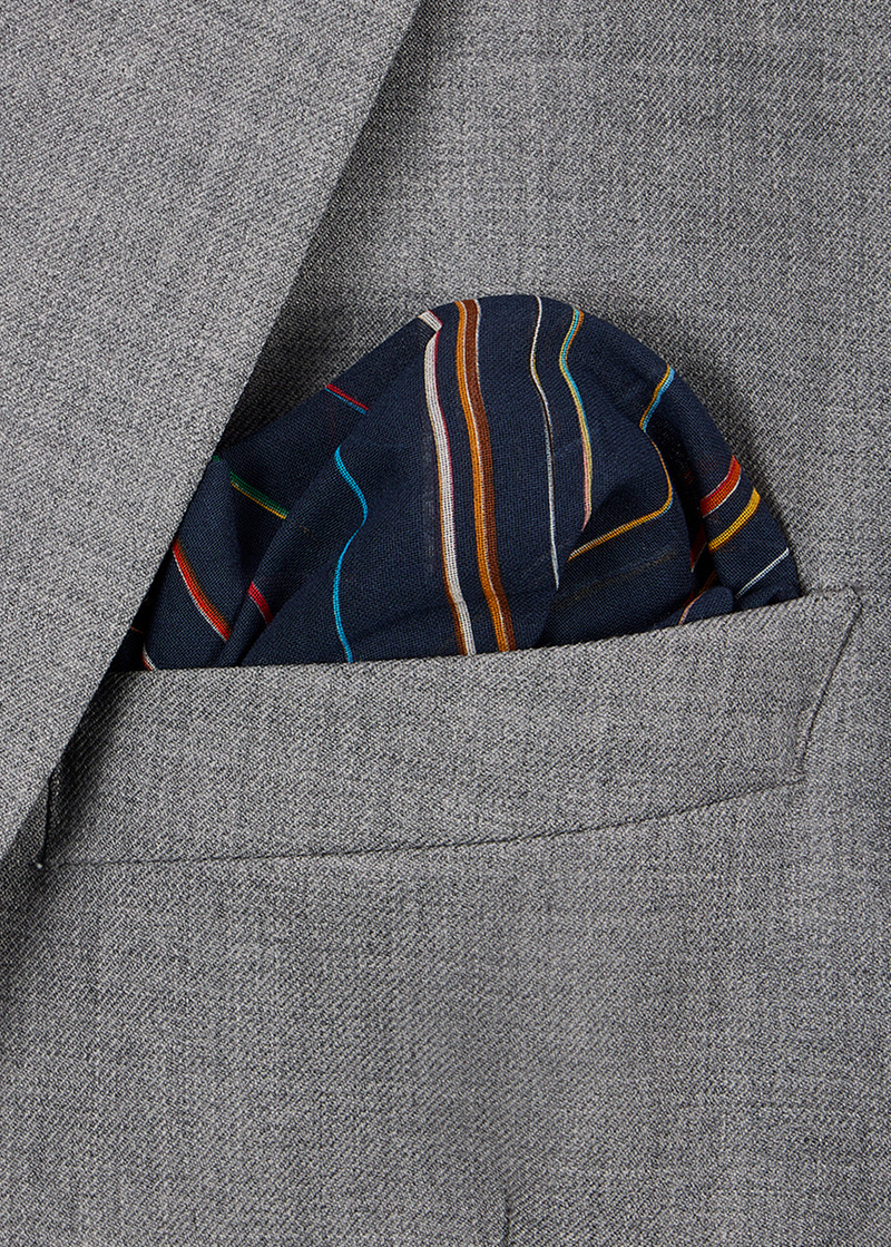 Navy 'Signature Pinstripe' Cotton Pocket Square 4