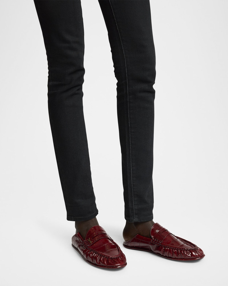 SAINT LAURENT Croco YSL Convertible Penny Loafers outlook