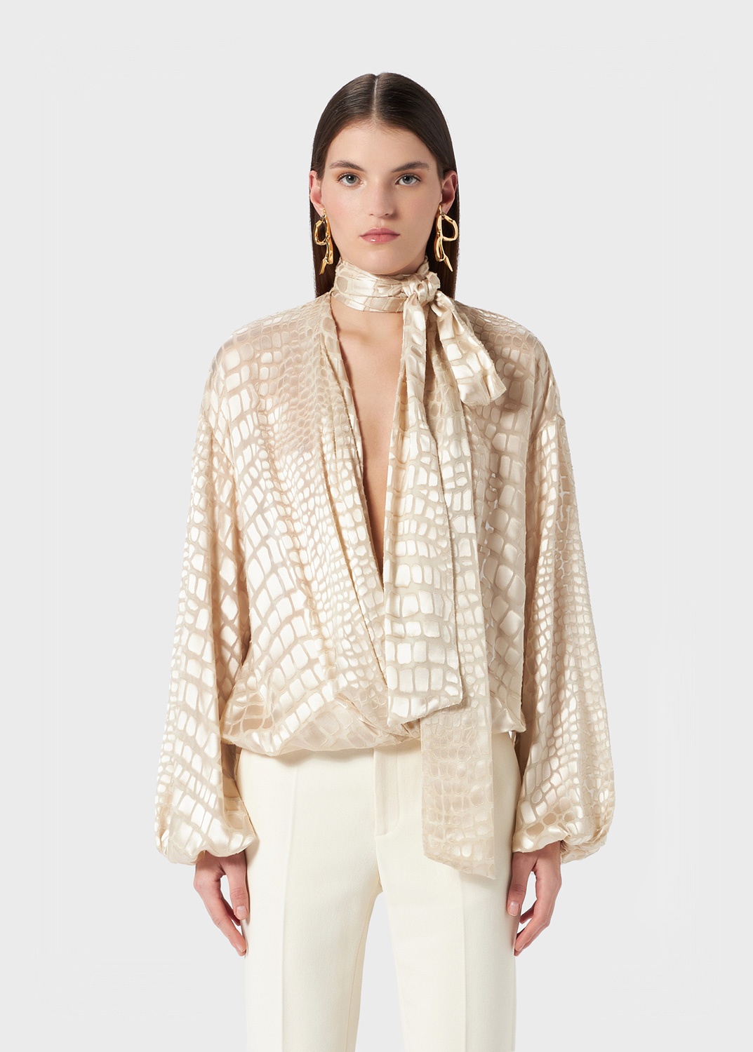 DEVORE' CRISS-CROSS BLOUSE WITH SCARF - 3