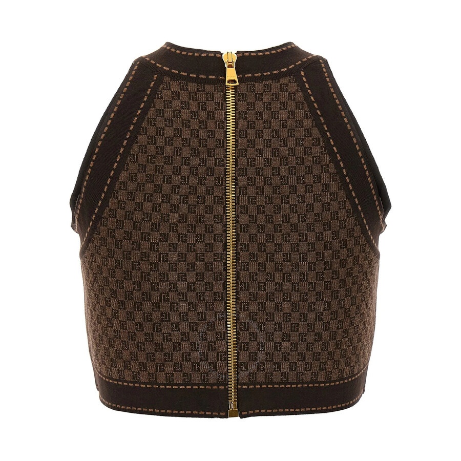 Balmain Brown Monogram Jacquard Cropped Top - 2