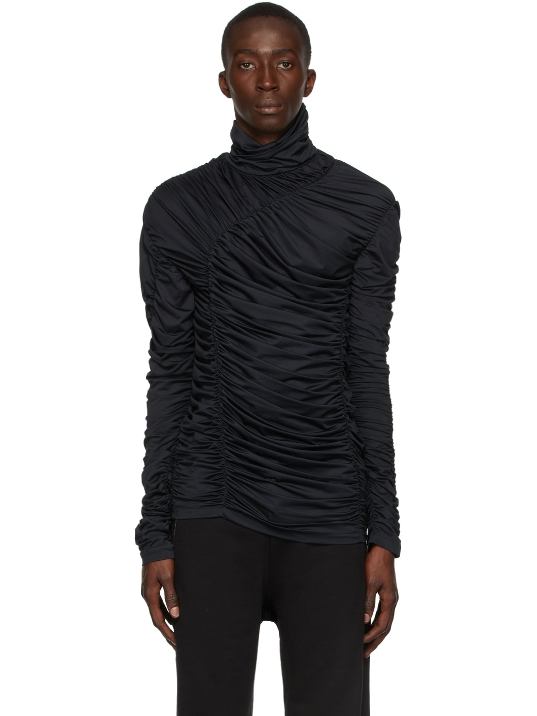 Black Stretch Ruched Turtleneck - 1