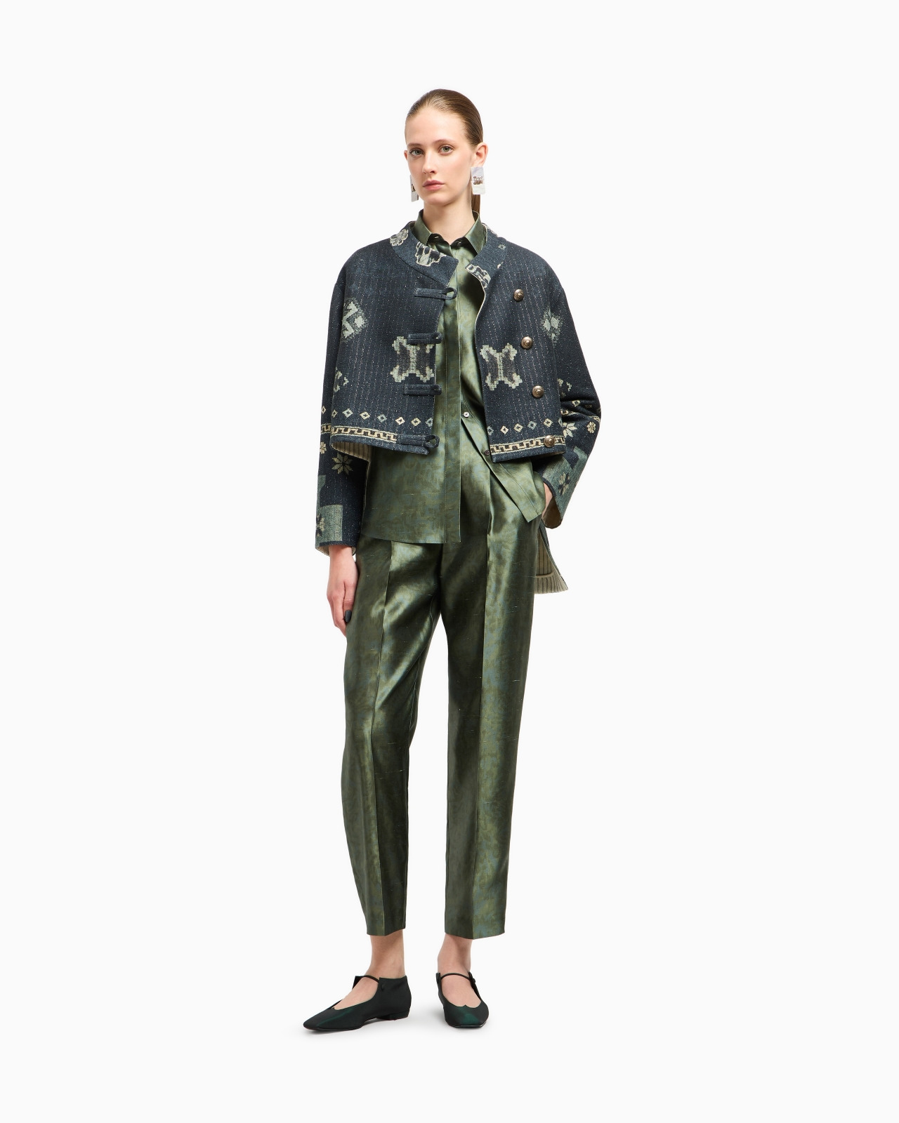 PRINTED TUSSAH SILK AND COTTON PEA COAT - 2