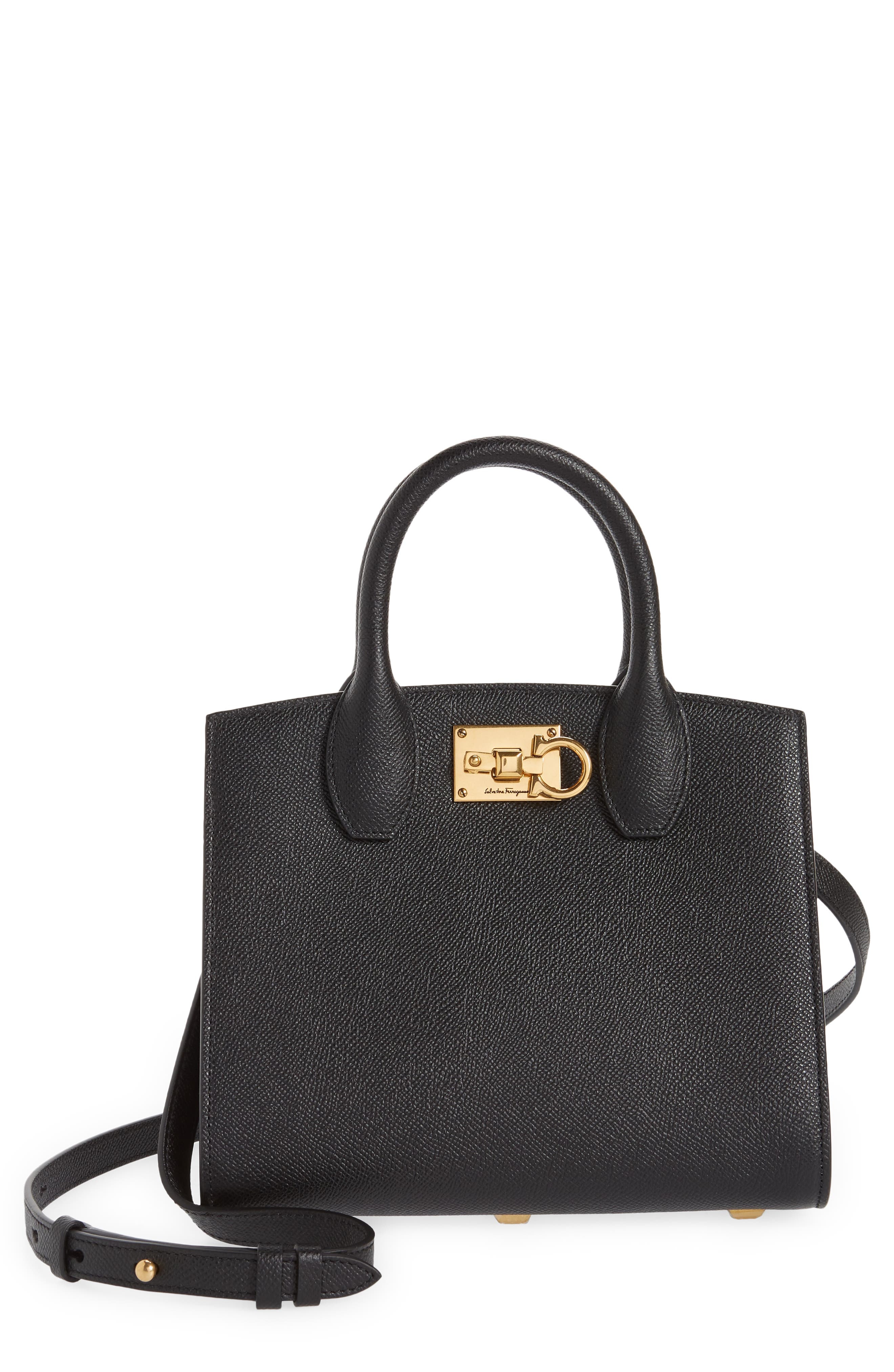 FERRAGAMO Studio Box Mini Leather Top-Handle Bag in Nero /Bonbon at Nordstrom - 1