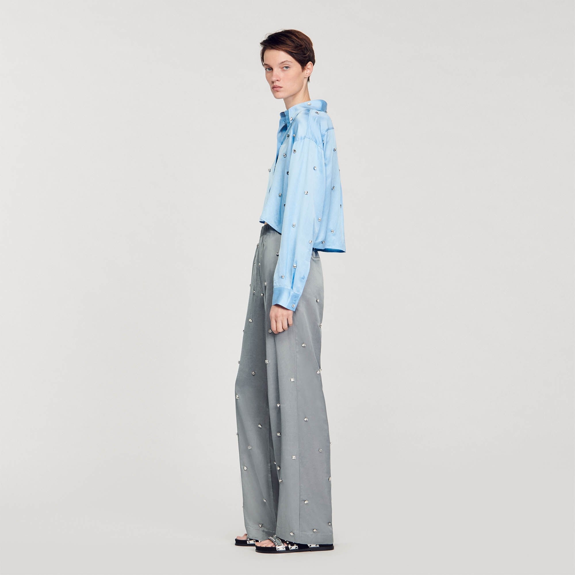 RHINESTONE LINEN TROUSERS - 7