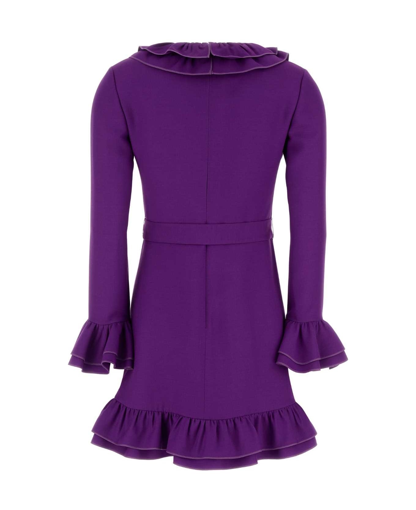 Purple Wool Blend Mini Dress - 2