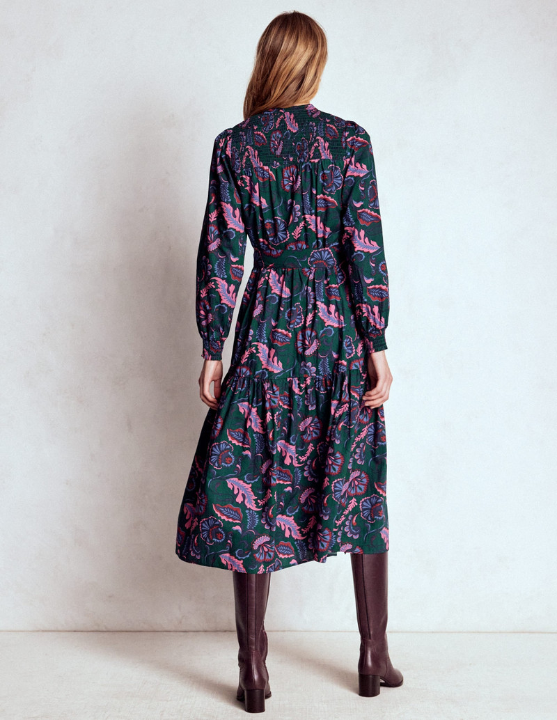 Cecily Cotton Midi Dress-Emerald Night, Ornate Meadow 4