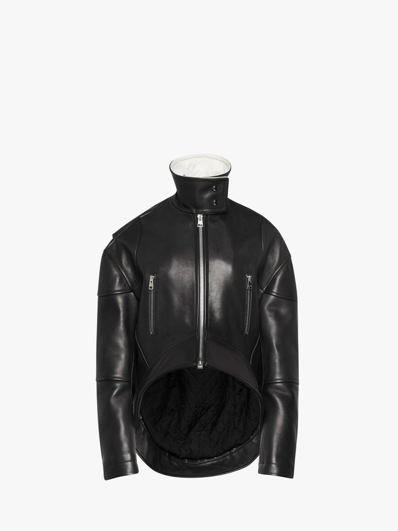 CURVED LEATHER HEM HIGH NECK JACKET 1