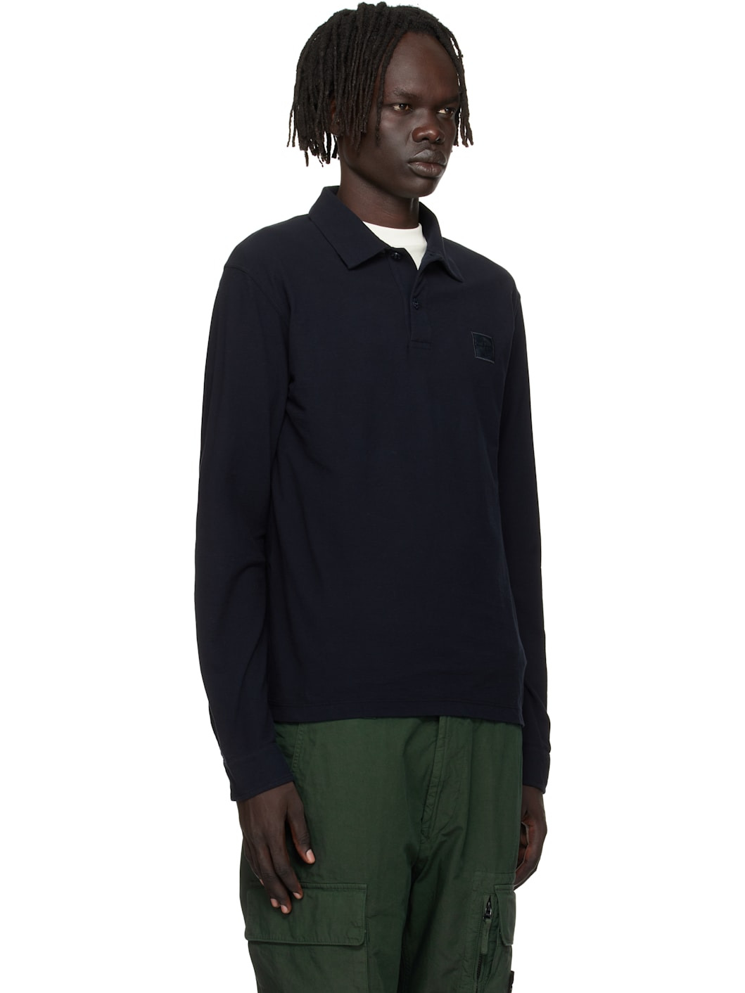 Navy 2200011 Long Sleeve Cotton Jersey Polo - 2