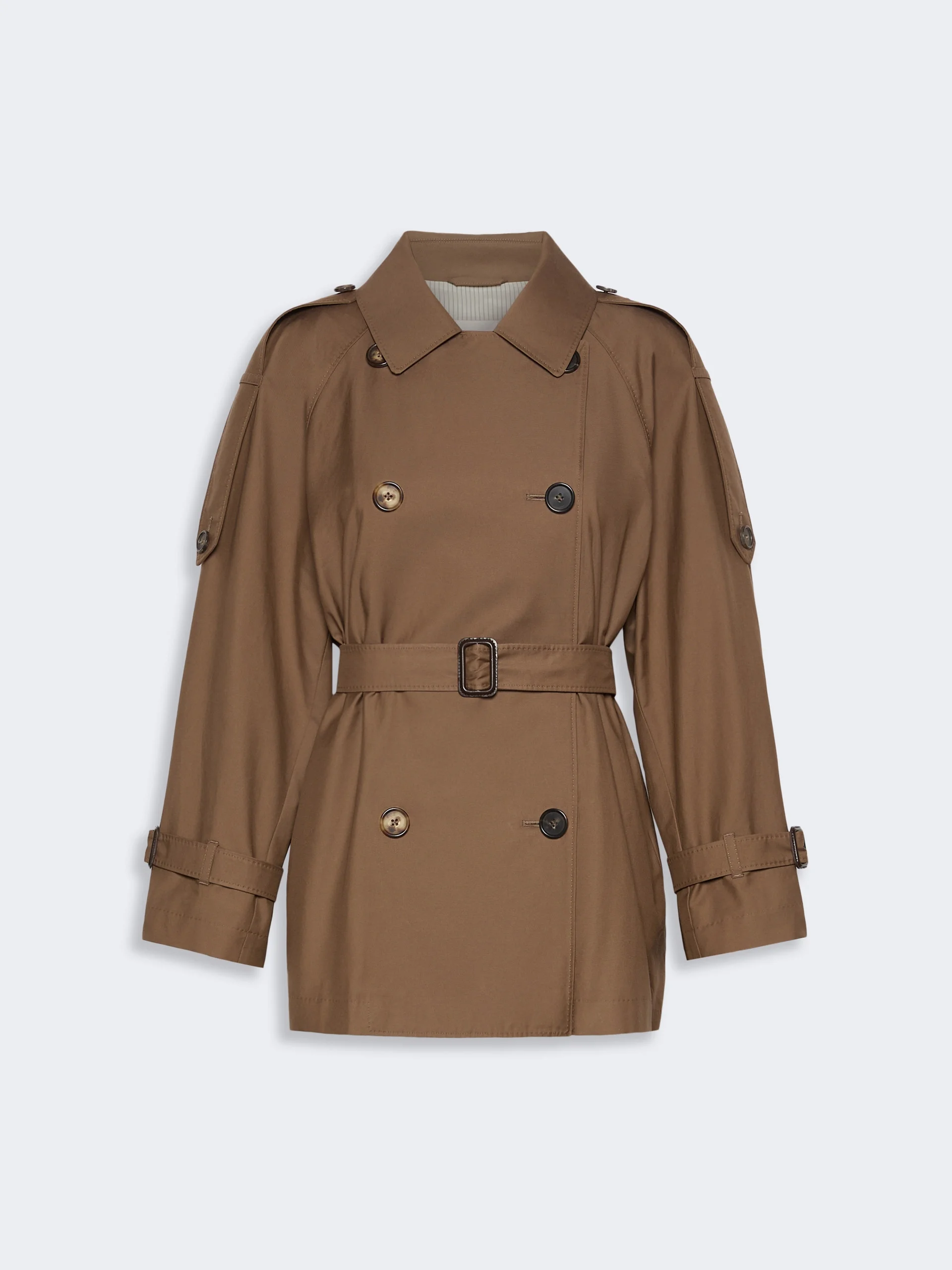 CAROLINE Short trench coat in water-repellent twill - BROWN - 1