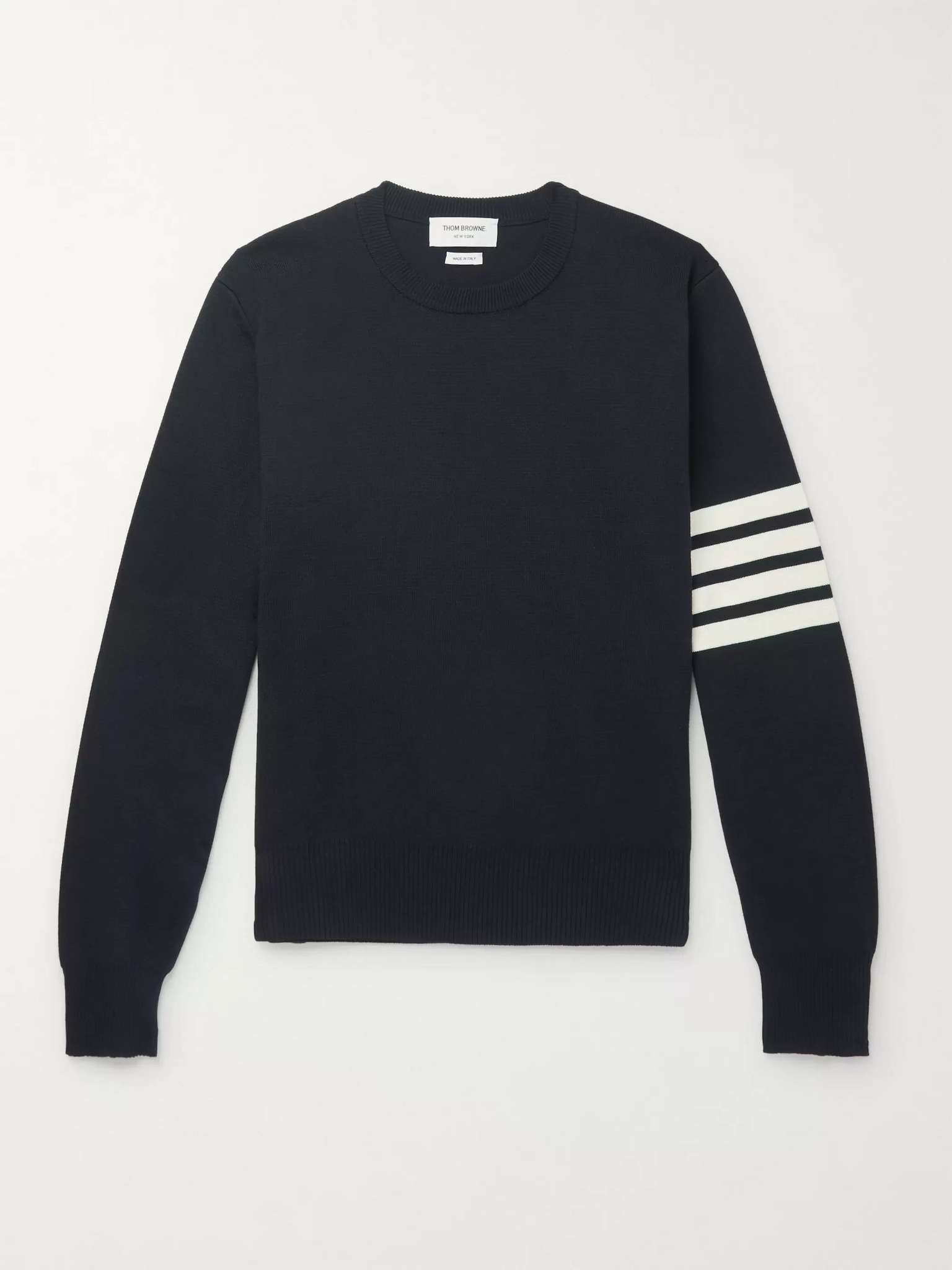 Striped Grosgrain-Trimmed Cotton Sweater - 1