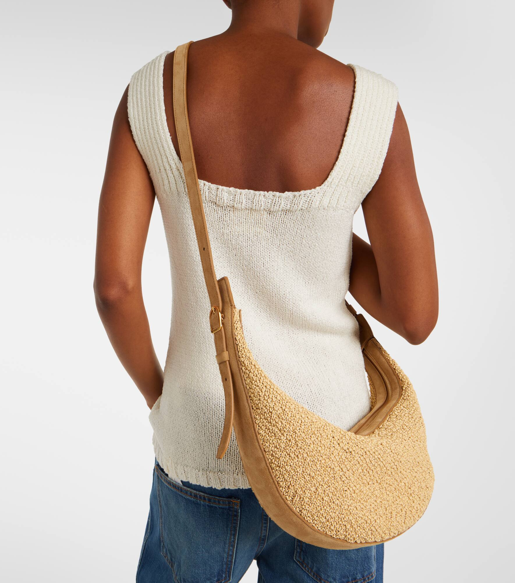 Augustina Small raffia and suede crossbody bag - 7