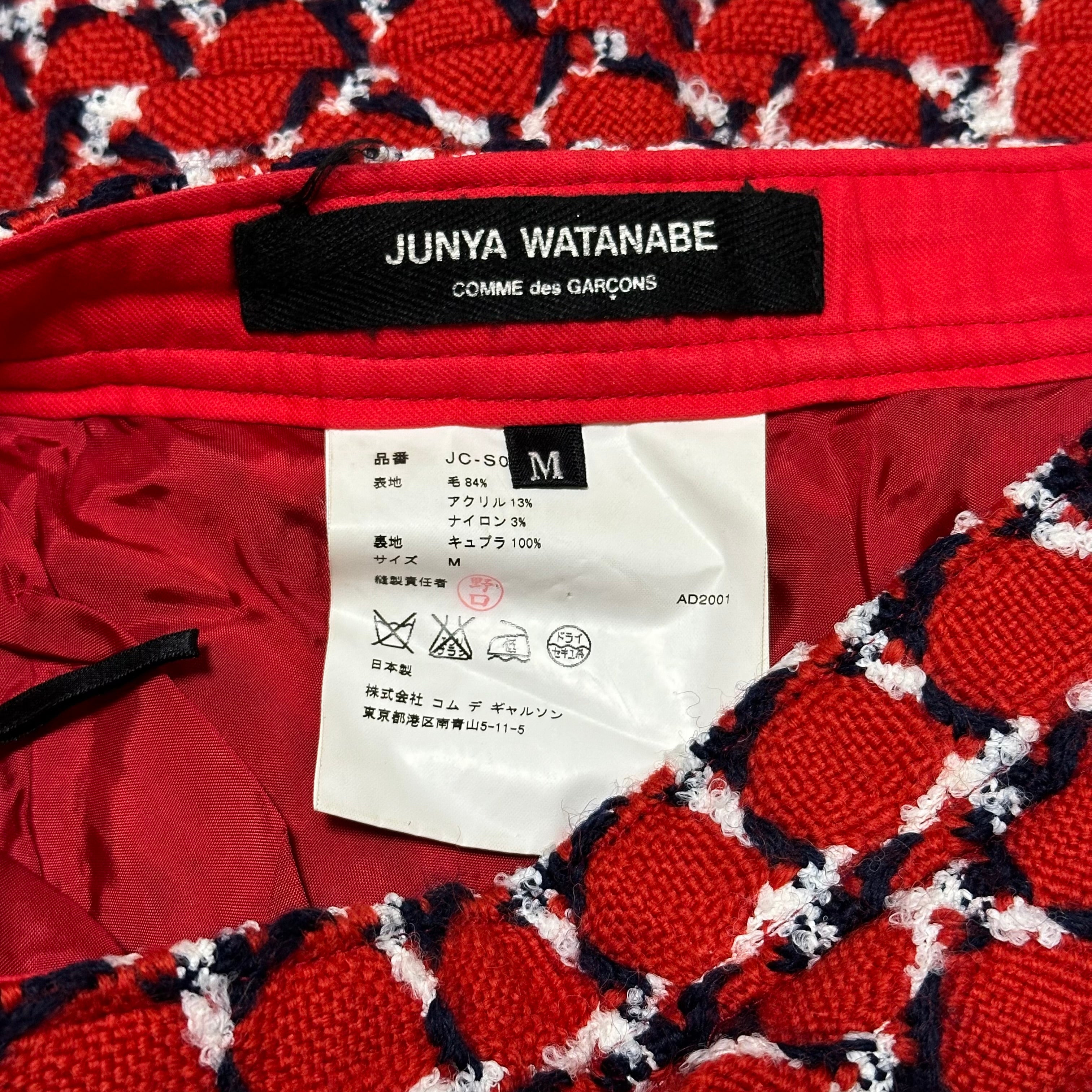 JUNYA WATANABE Fall Winter 2001 Check Tweed Knit Flared Midi Skirt - 7