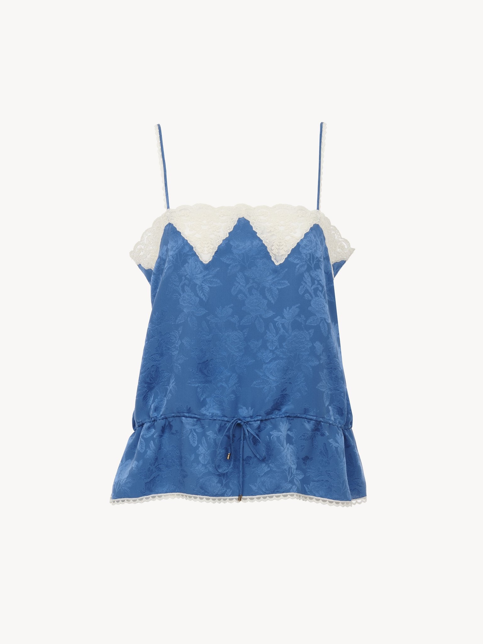DRAWSTRING CAMISOLE TOP IN SILK JACQUARD & LACE - 2