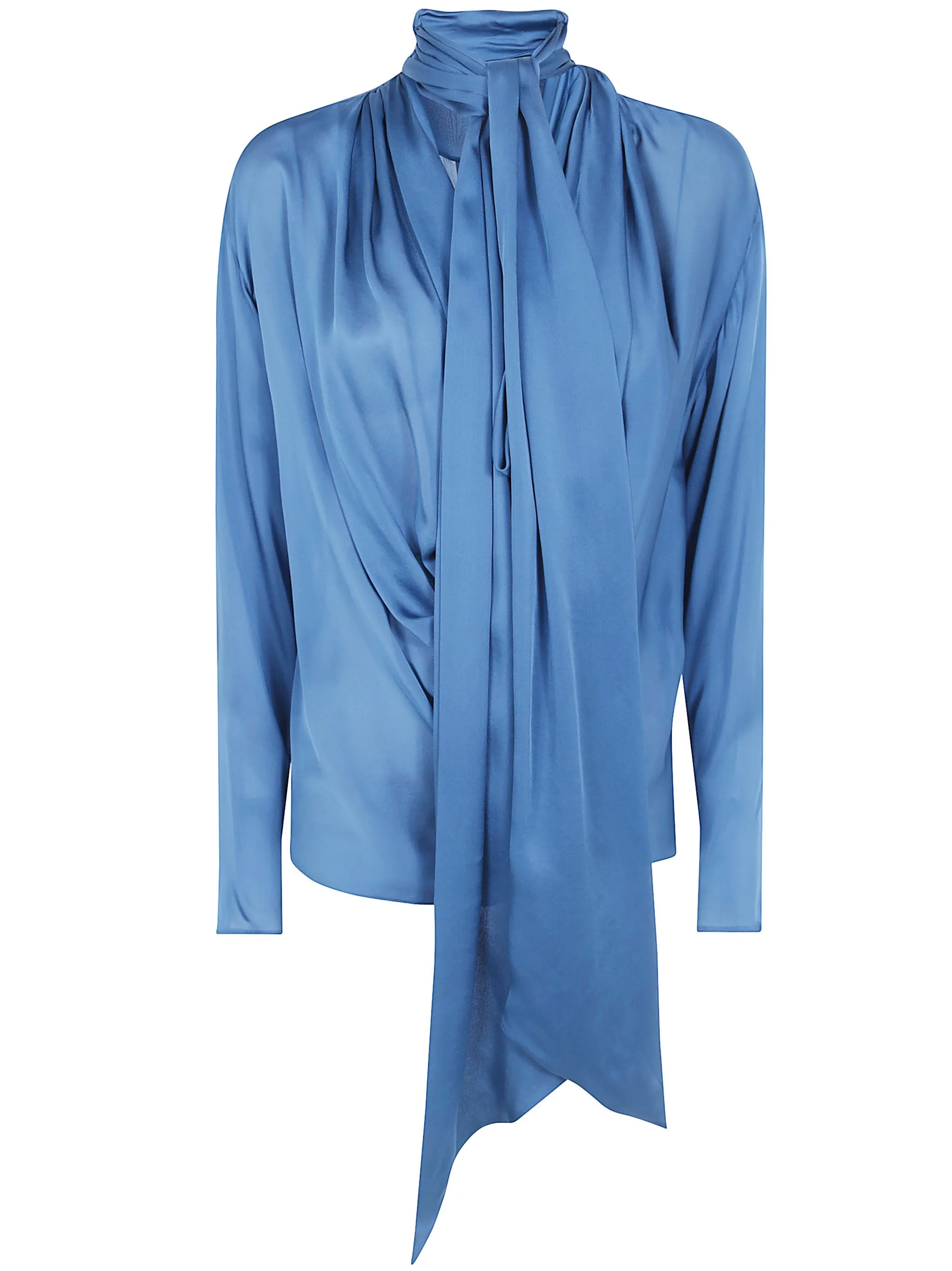 Blouse Open Neck Draped Silk Charmeuse - 1