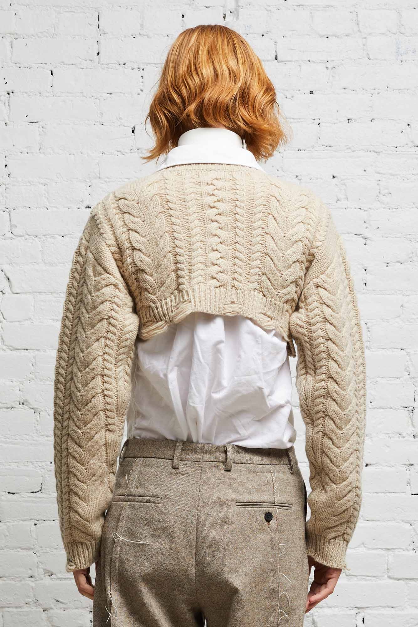 CROPPED CABLE SWEATER - OATMEAL - 5