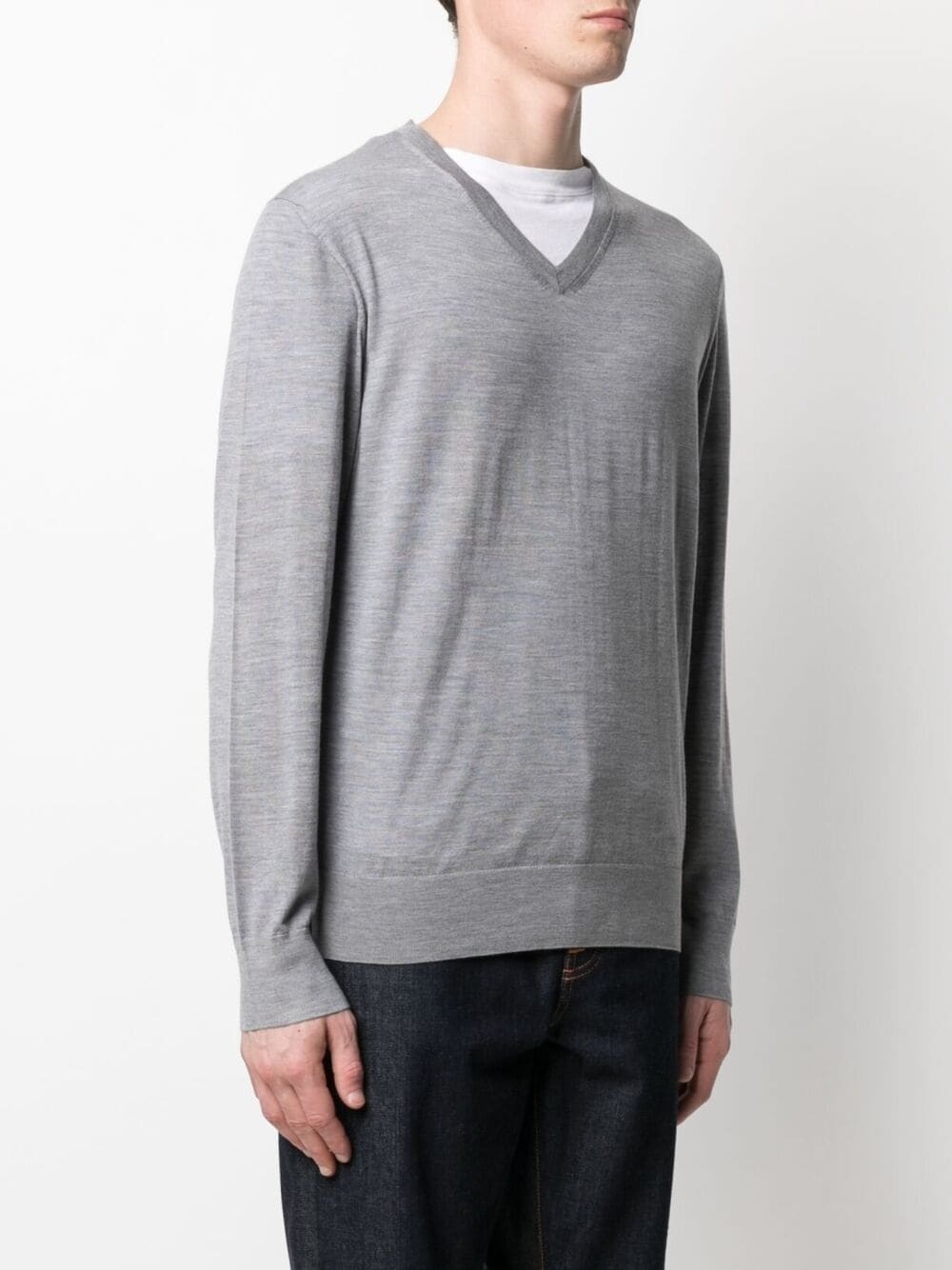 v-neck fine-knit jumper - 3