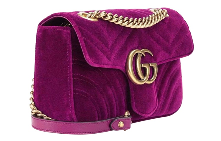(WMNS) Gucci GG Marmont Gold Logo Velvet Chain Shoulder Messenger Bag Small Purple Red Classic 44349 - 2
