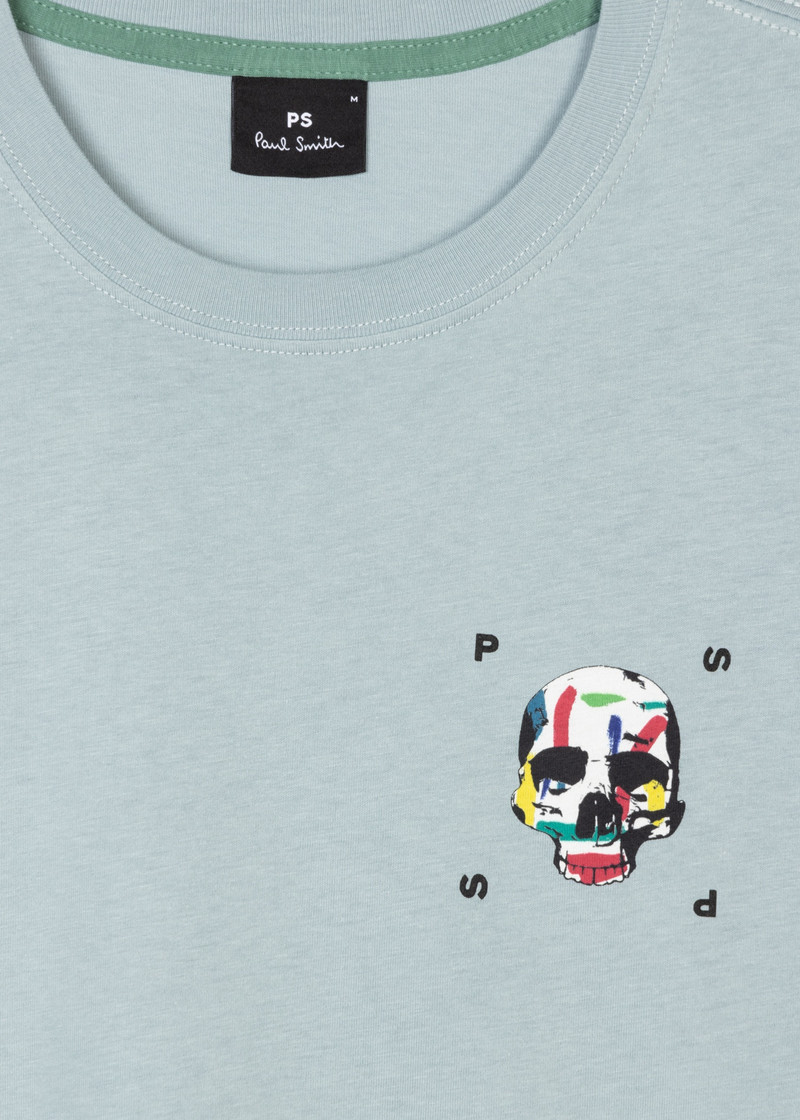 Paul Smith Light Blue 'Small Skull' Print T-Shirt outlook