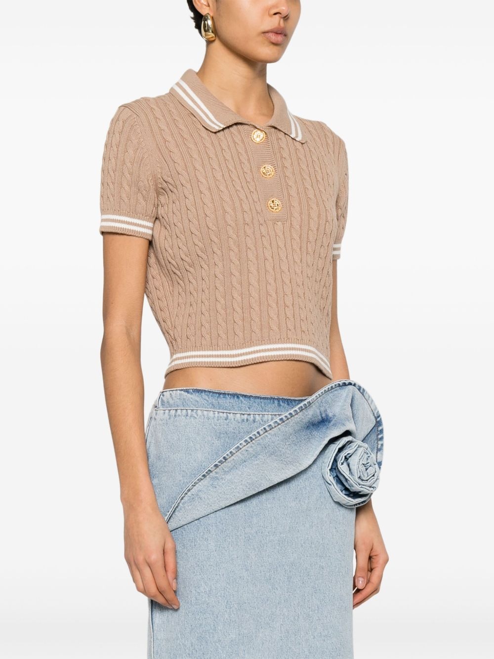 cable-knit polo shirt - 3